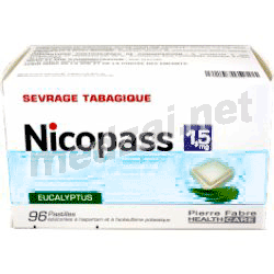 Nicopass 1,5 mg SANS SUCRE EUCALYPTUS пастилки Пьер Фабр Медикамент (ФРАНЦИЯ)